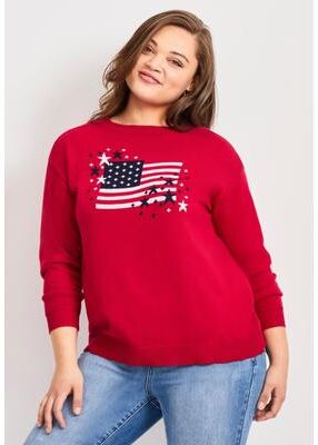 Plus Size Women's Americana Long Sleeve Crewneck by Avenue in Red Americana (Size 14)
