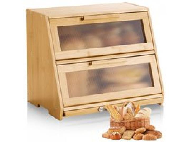 VEVOR Doppellagiger Brotkasten für Küchentheke Brotbehälter Brotbox Brot-Organizer aus Holz für selbstgebackenes Brot, Aufbewahrungsbehälter mit gewellter Acryl-Türplatte, Brotaufbewahrung Natur
