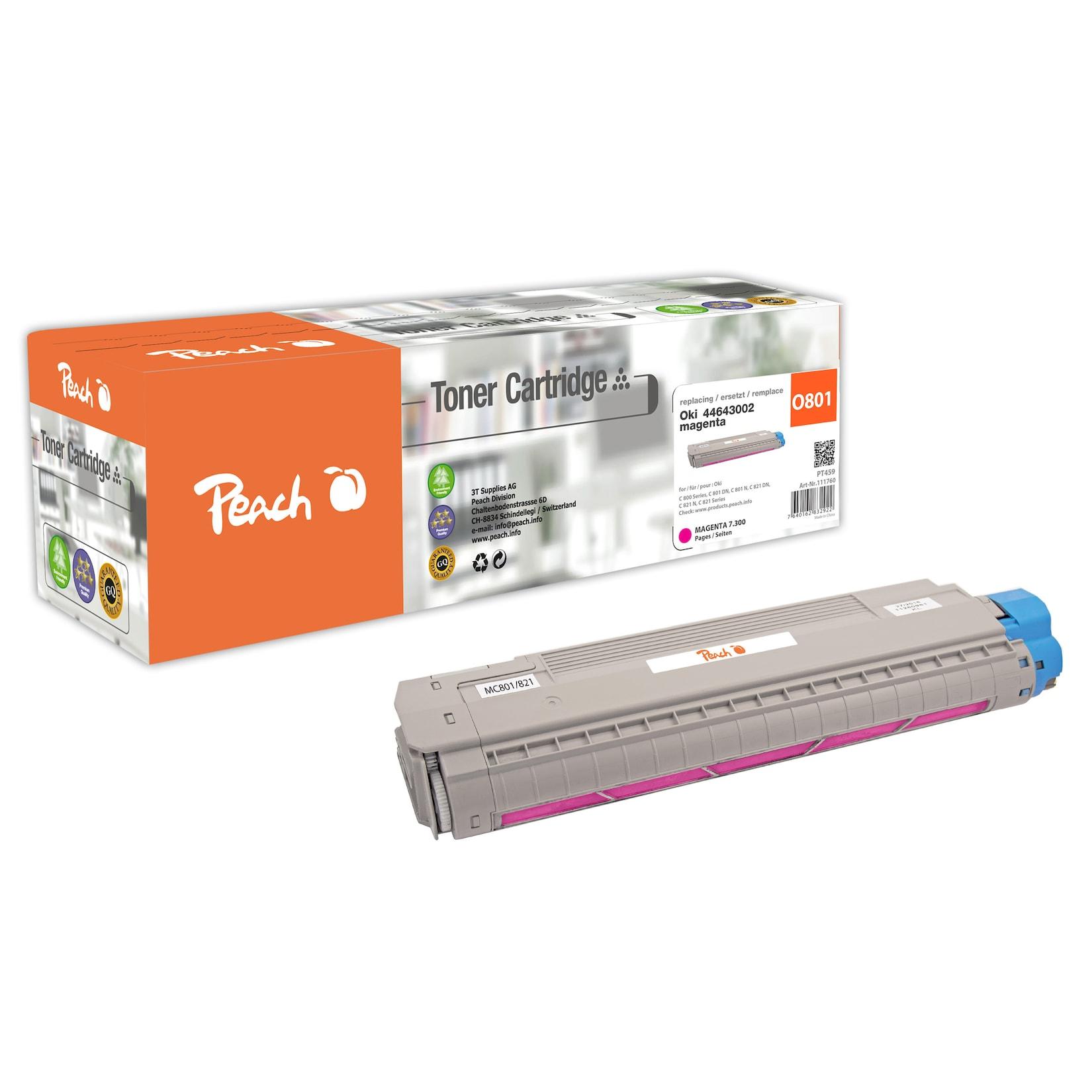 Peach O4464-3002M Toner ma ersetzt OKI No. 4464-3002M, 44643002 für z.B. OKI C 800, OKI C 801 DN, OKI C 801 N, OKI C 821 DN, OKI C 821 N (wiederaufbereitet)