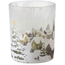 HOME STORY Teelichtglas Winterlandschaft   ¦ weiß ¦ Glas ¦ Maße (cm): H: 7,4  Ø: 6.2