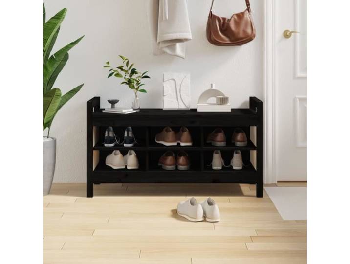 FAFEICY Banc d'entrée Noir 110x40x60 cm Bois de pin massif BA001