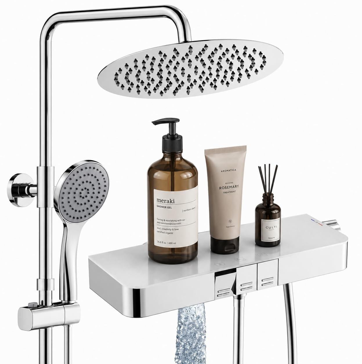 Douche Systeem met Thermostaat en Glazen Plank van Merkloos