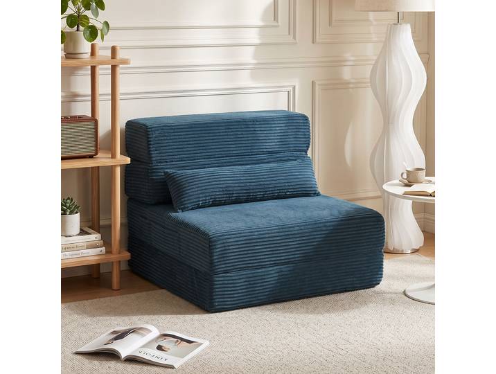 HOMCOM Canapé-Lit 1 Place Velours Bleu Convertible Poches