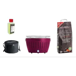 LotusGrill - Sonderpaket BBQ Classic Purple (cm 35) mit 2,5 Kg Holzkohle und Brenngel