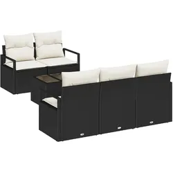 vidaXL 6-teiliges Garten-Sofa-Set mit Kissen Schwarz Rattan