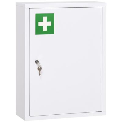 MODFU Medizinschrank abschließbar Wandmontage Weiß 40x15x54 cm mit 3 Regalfächern aus Stahl, platzsparend, feuchtraumgeeignet