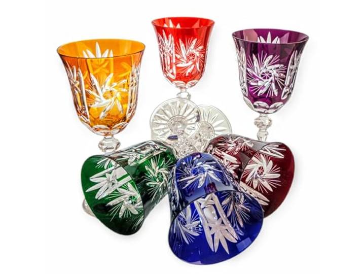 MaRika Kristall Weingläser Set – 170 ml, Buntes, handgefertigt, 6er Set – Elegante Weingläser, perfekt für Rotwein, Weißwein und als Geschenk