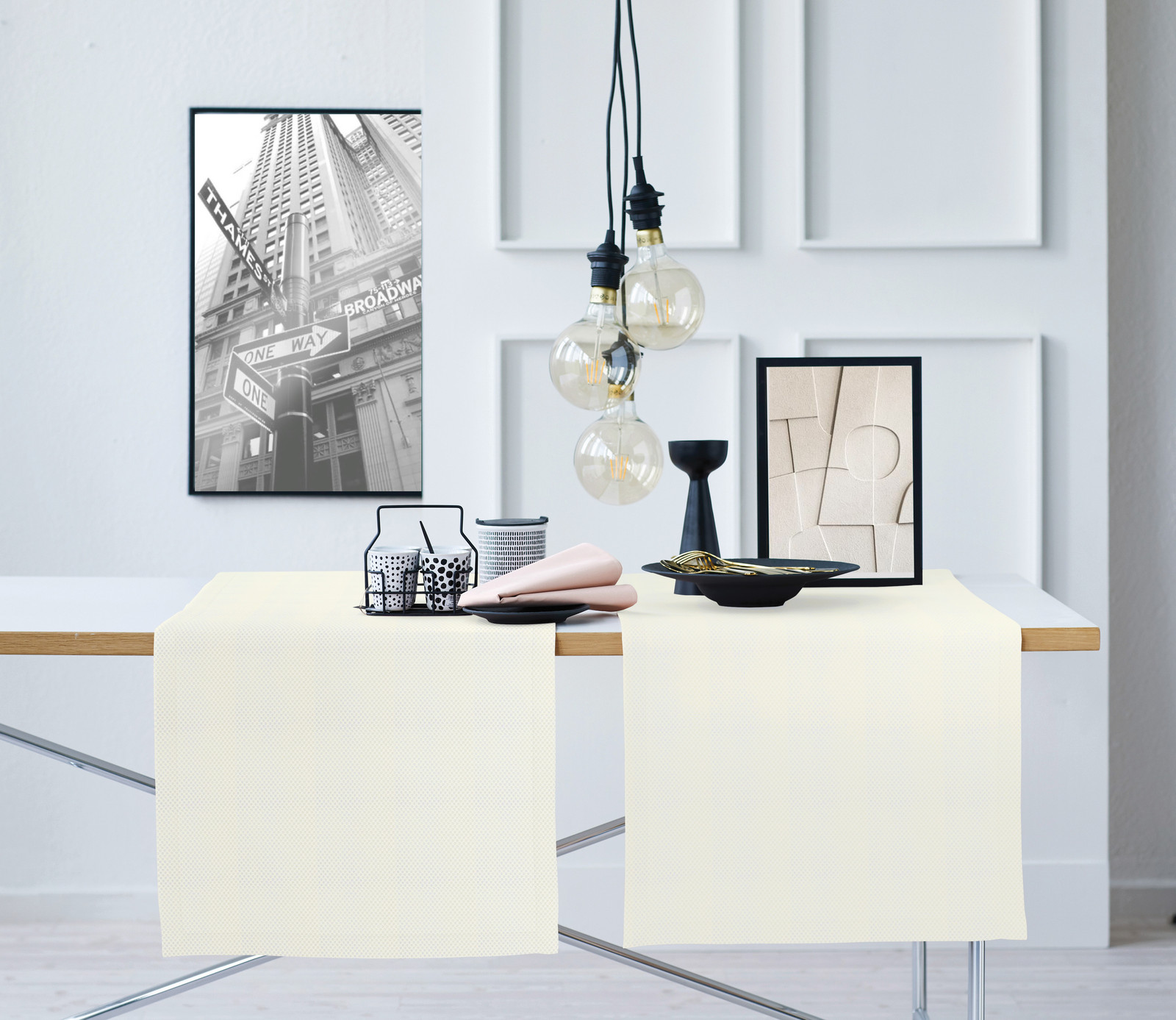 home24 Tafelloper Miles beige/beige, B: 42 cm, L: 150 cm
