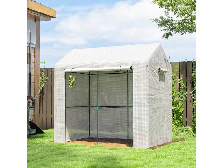 Outsunny Serre de Jardin PE 200x140x200cm Acier Blanc