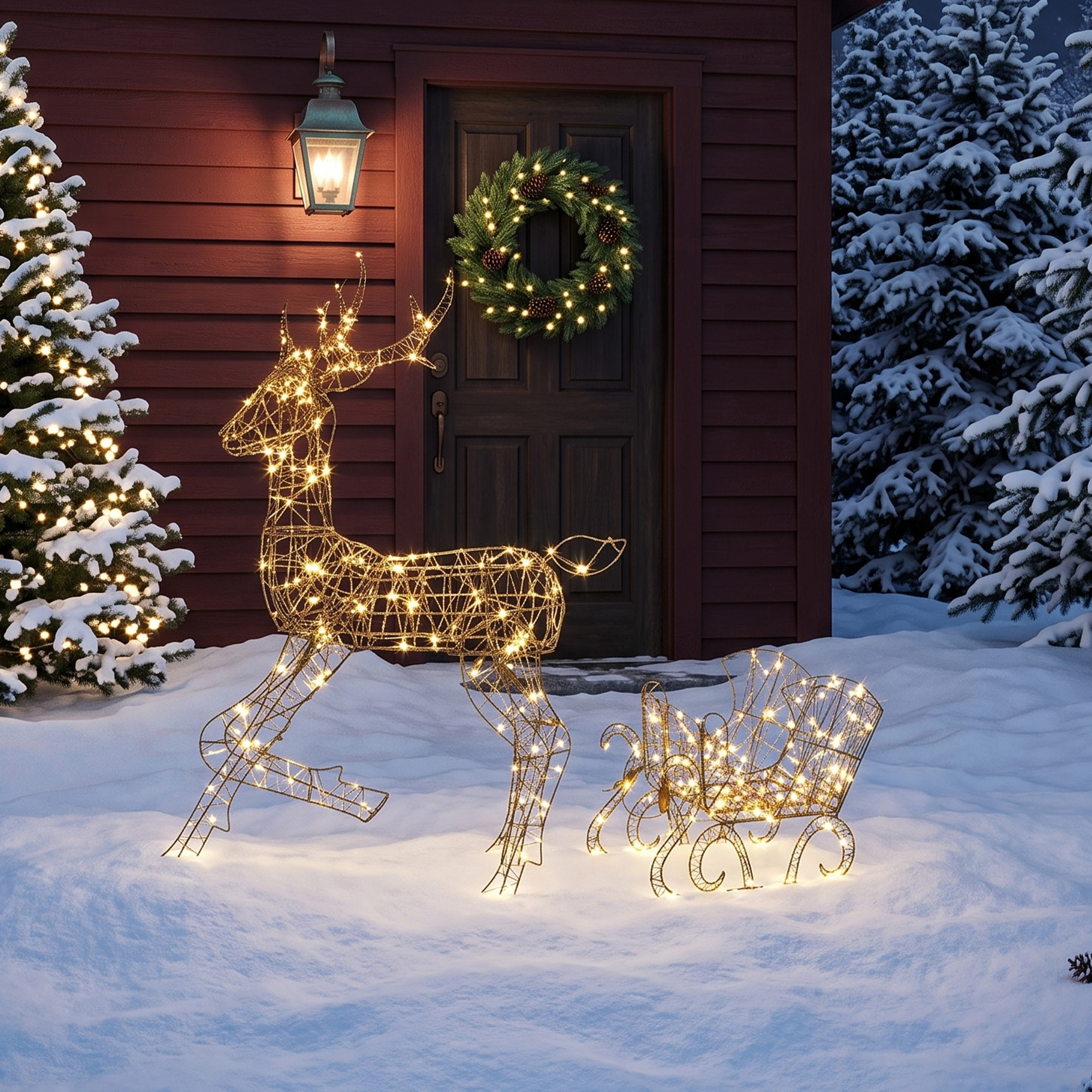 Outsunny Renna Natale Luminose con Slitta, 175 LED Bianco Caldo, 8 Modalità di Illuminazione, Timer, IP44, Marrone   Aosom Italy