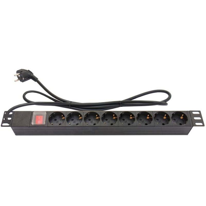 1.80m Good Connections Steckdosenleiste 19" Rackmount mit Schalter Schwarz 8 (GC-N0076)