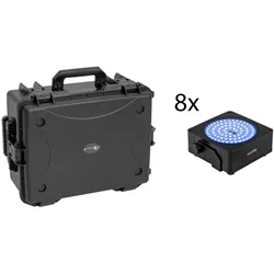 EUROLITE Set 8x AKKU IP Flat Light SMD sw + Kunststoffcase mit Trolley