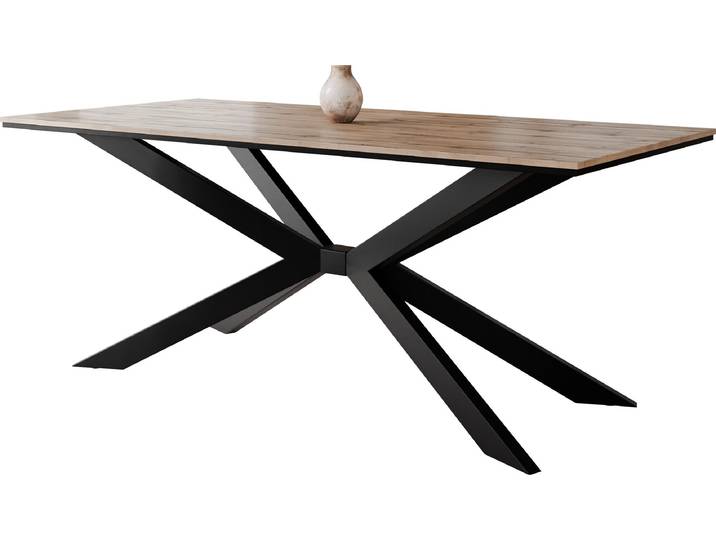 MIRJAN24 Esstisch Flora, Design Tisch, Stilvoll Esszimmertisch, Esszimmer (Farbe: Wotan + Schwarz)