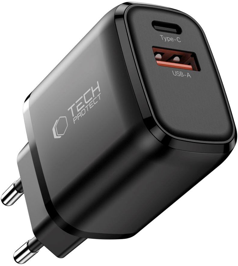 Tech-Protect 45W Vægoplader m. 1 x USB-C & 1 x USB-A - Sort