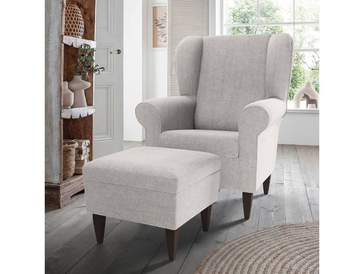Fauteuil avec pouf optionnel Gris Tissu Jimin Avec repose-pieds