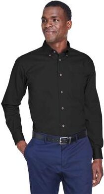 Harriton M500 Men's Easy Blend Twill Shirt in Black size Medium   Cotton/Polyester