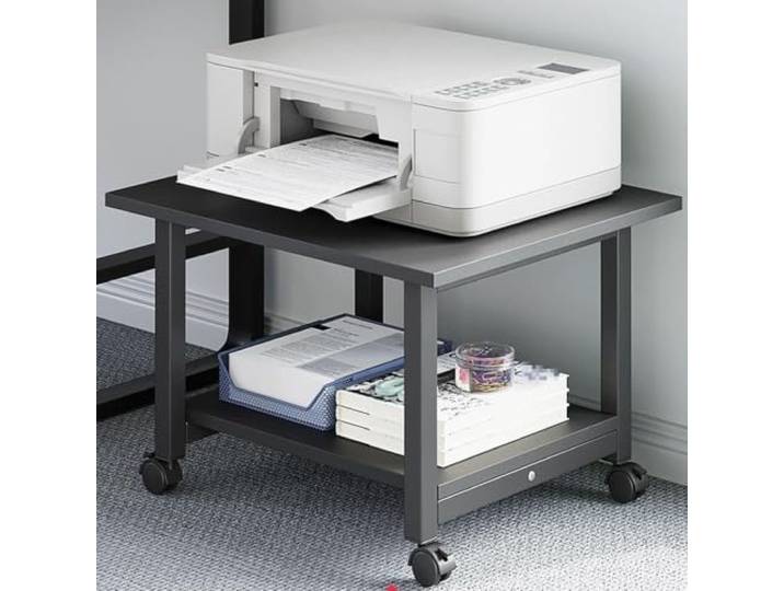 OOPDNEGAK Mobiler Druckerwagen - Stereo-Schrank/Beamer-Ständer, 2-stöckiger Mobiler Druckerstand, Drucker-Tisch Für Unter Den Schreibtisch Mit Ablageflächen, Für Mediaplayer, Scanner(Black)