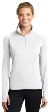 Sport-Tek LST850 Athletic Women's Sport-Wick Stretch 1/4-Zip Pullover Top in White size Small   Polyester/Spandex Blend