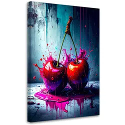 LEINWANDBILD Graffiti Kirschen Obst 60x90cm