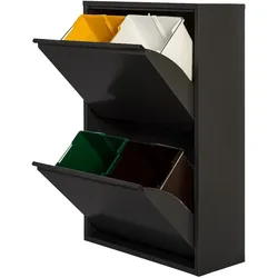 WellHome - 4-Fach-Müll- und Recyclingbehälter aus Metall, 68L (4x17L), Farbe Schwarz - 60x25x92 cm