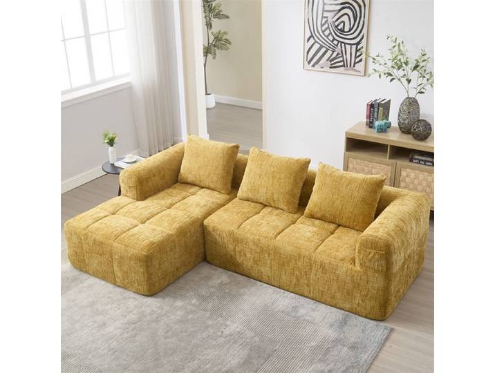 DRIPEX Canapé d'angle Sectionnel en Chenille Moderne Canapé 3 places en forme de L avec 3 coussins poche latérale Jaune