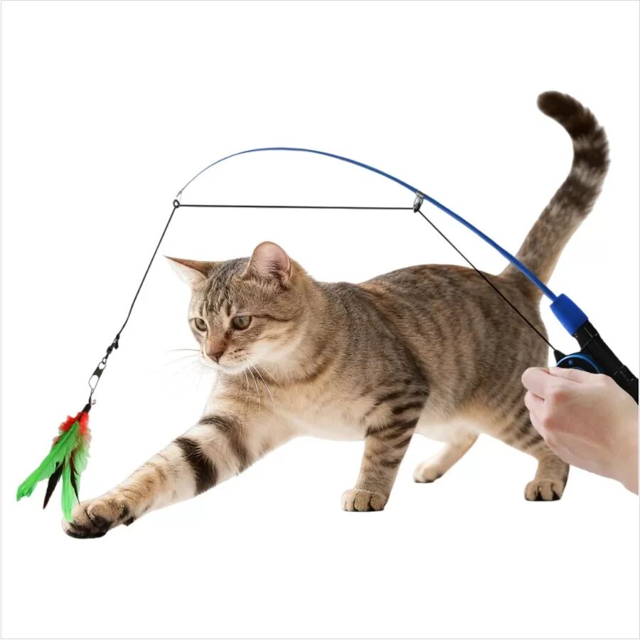 INF Einziehbare Katzenangel Spielzeug - Interaktiver Katzenstab Teaser für Bewegung & Spaß Grün
