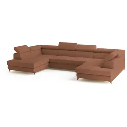 WOHNLANDSCHAFT VINTESSA Kupferfarben Boucle-Stoff mit Schlaffunktion