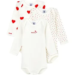 Petit Bateau 3er-Pack Bodys langarm Herzen, mehrfarbig, 92