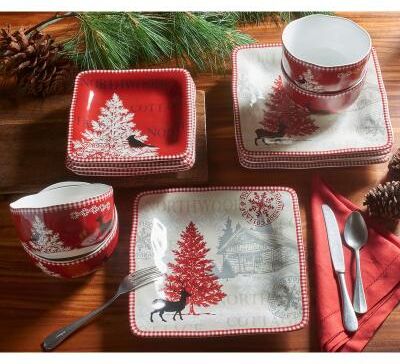 222 Fifth Northwood Cottage 12 Piece Dinnerware Set, Red