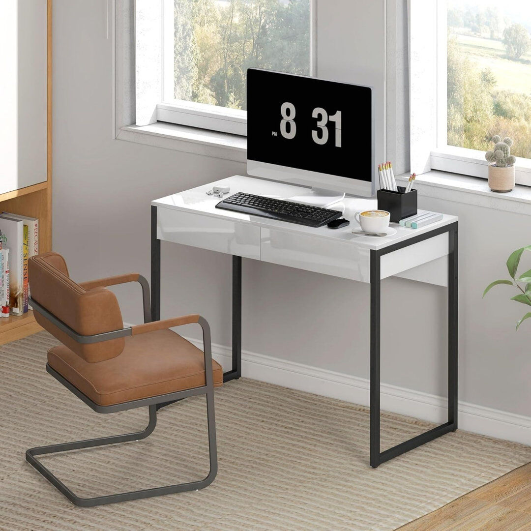 Brayden Studio MDF Steel Writing Desk White 75cm H X 100cm W X 50cm D