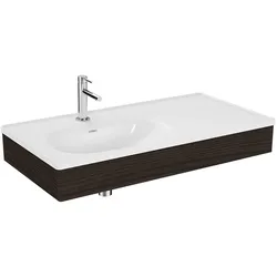 VitrA Equal Set Möbelwaschtisch asymmetrisch 100 cm mit Holzblende Weiß Hochglanz,81084 81084