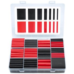 Offgridtec Schrumpfschlauch Sortiment, Polyolefin, Kleber, Set, 3:1, schwarz / rot, 200 Stück, 3,2 - 25,4 x 45 mm (ØxL)