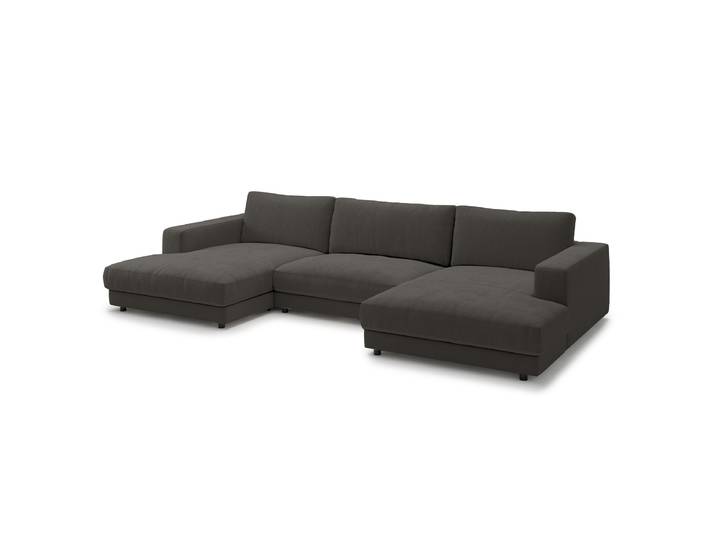 Wohnlandschaft Schwarz Feincordstoff Feena 190cm Gleichschenklig Modern Taschenfederkern