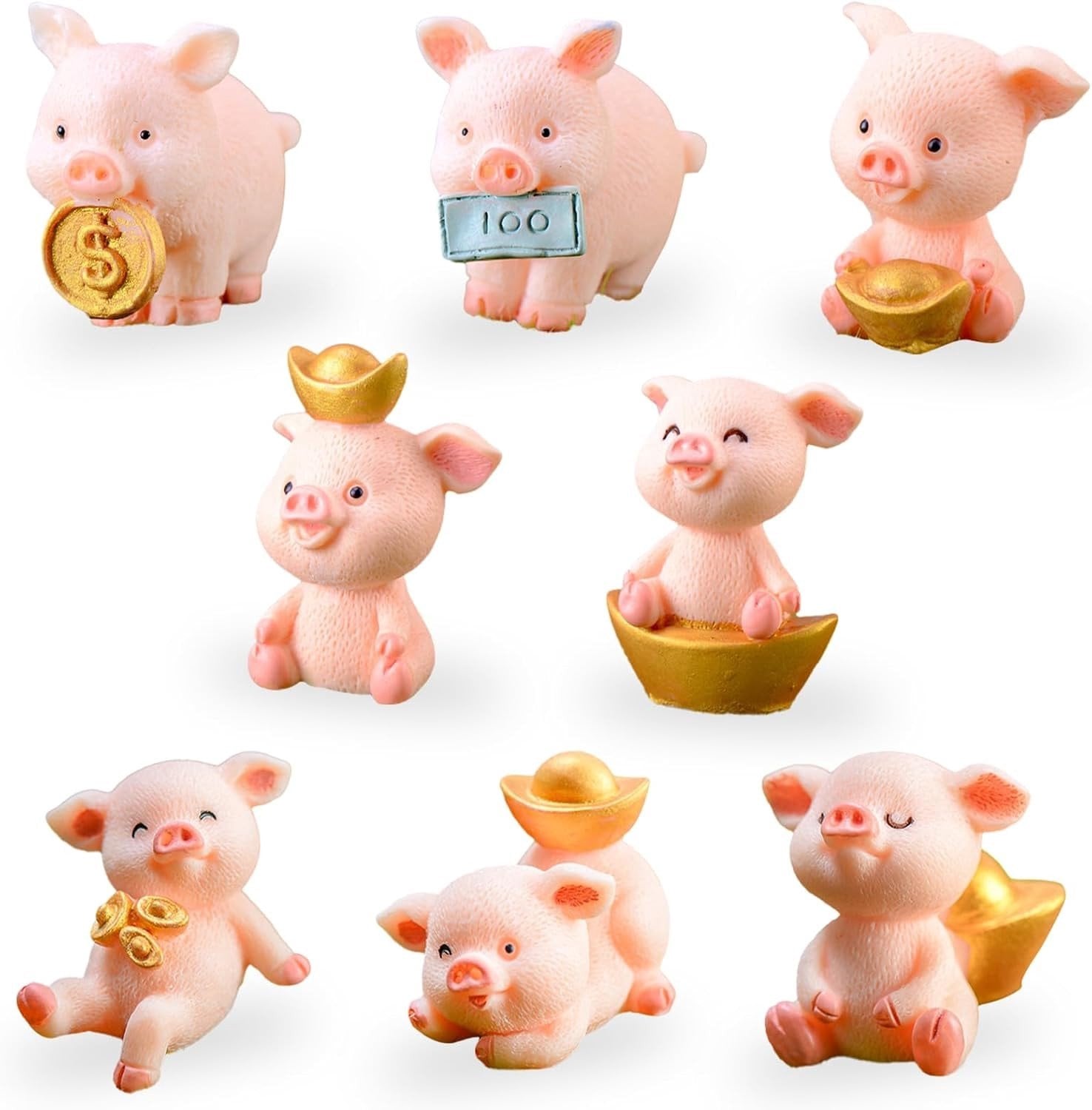 Set van 8 Miniatuur Varkens Beeldjes voor Huisdecoratie en Micro Landschappen