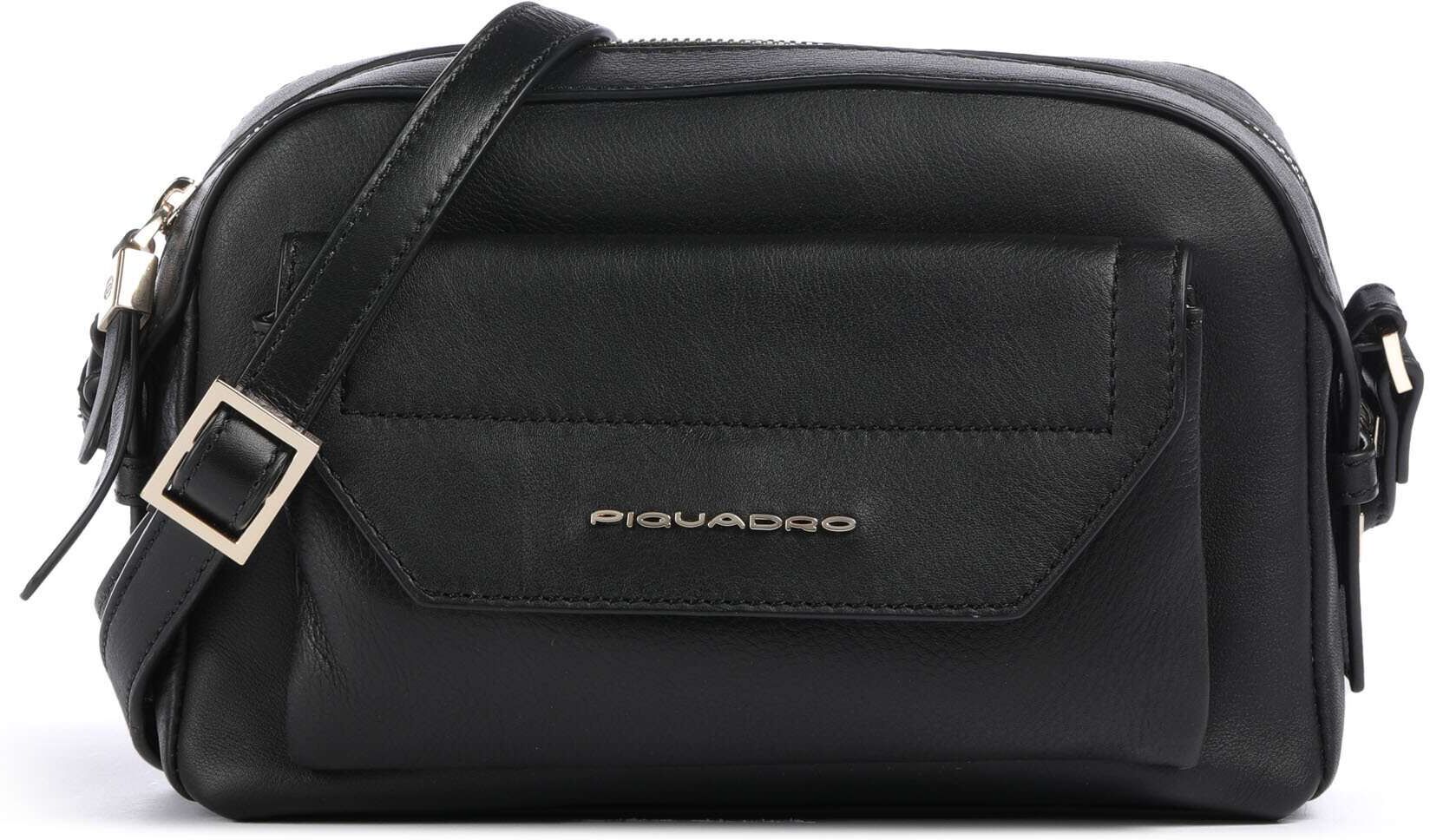 Piquadro Circle Umhängetasche aus Leder, schwarz