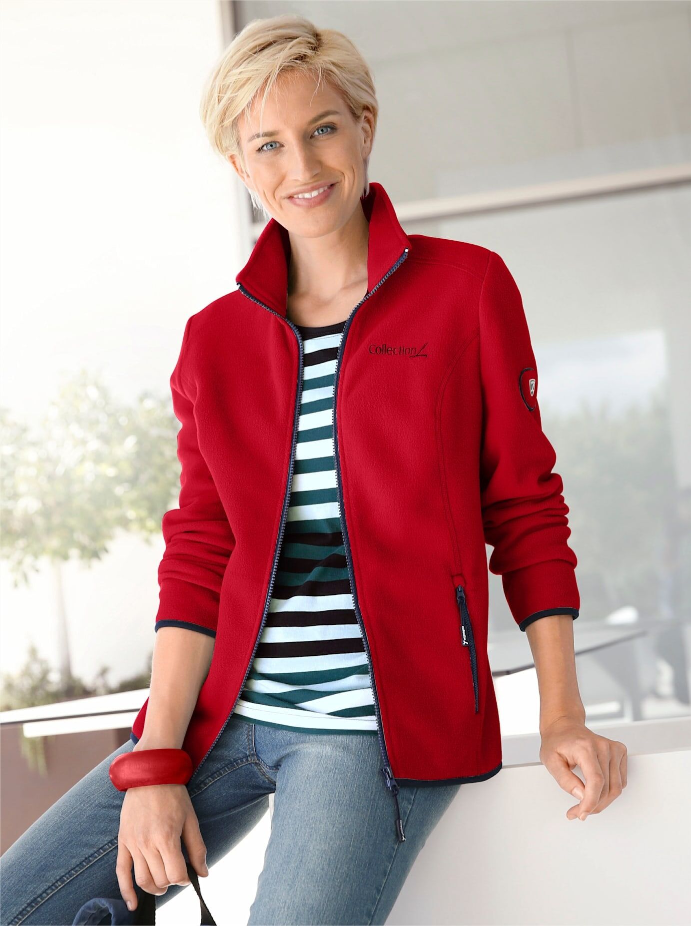 Fleecejacke CASUAL LOOKS, Damen, Gr. 52, rot, 100% Polyester, unifarben, Jacken Fleecejacke rot 52
