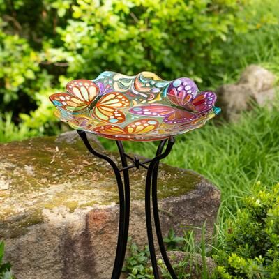 Evergreen "18"" Sculpted Edge Butterfly Glass Bird Bath"