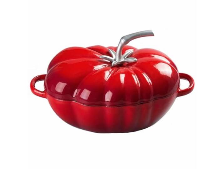 Mswborml Rot Tomate Emaille Topf mit Deckel 25cm, Groß Gusseisen Topf Emailliert Traditioneller Gusseisentopf mit Deckel für Brot, Kochtopf Gusseisen Induktion Bräter mit Deckel, Bratentopf