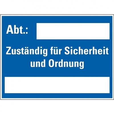 Aufkleber I Hinweisschild Abt.: Zuständig für..., zum Selbstbeschriften, Folie, 400x300mm