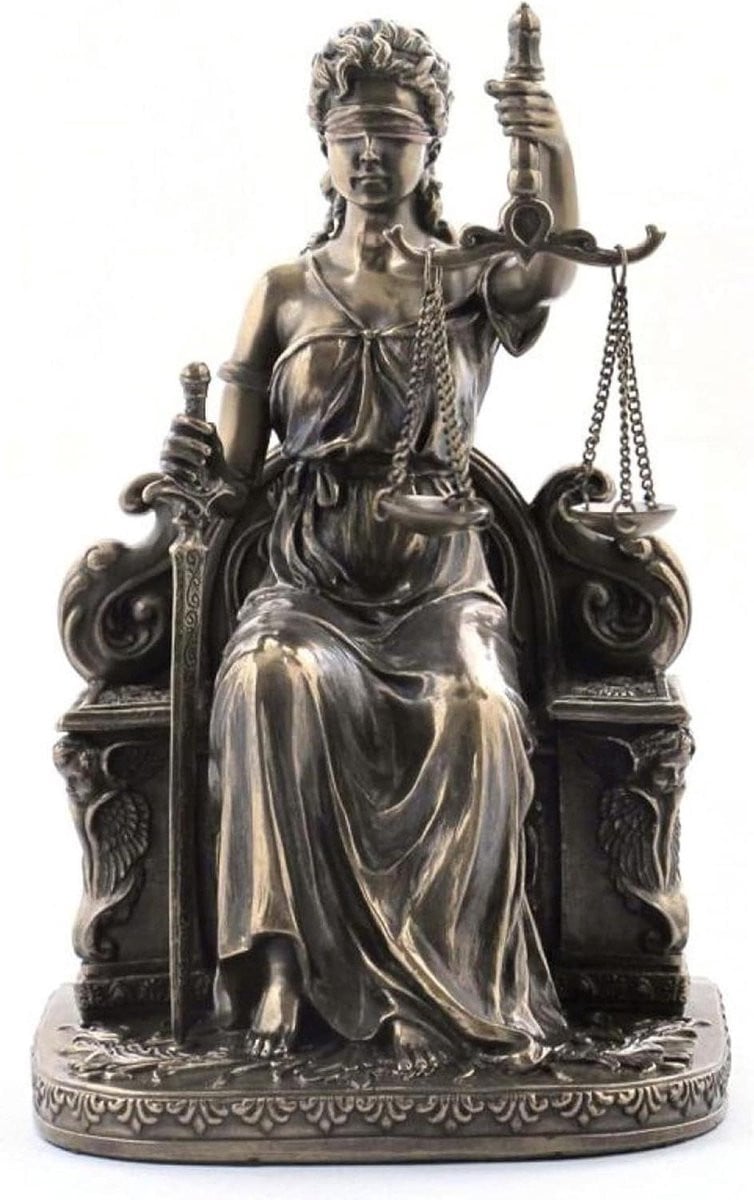 Themis sculptuur Rechtvaardigheid beeld met brons effect Hoogte: 17 cm, Brons