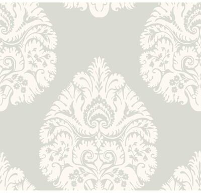 Ronald Redding Teardrop Damask Light Grey Wallpaper