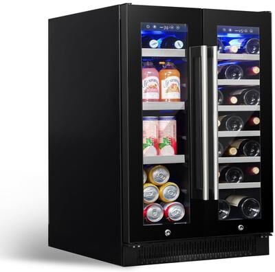 Luchar Wine and Beverage Refrigerator, 24 Inch Dual Zone Wine Cooler, Holds 20 Bottles & 60 Cans, Built-In/Freestanding
