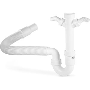Xavax Siphon flexibler Röhrensiphon, 00110967, 1 1/2 Zoll, 2 Geräteanschlüsse, Kunststoff, weiß