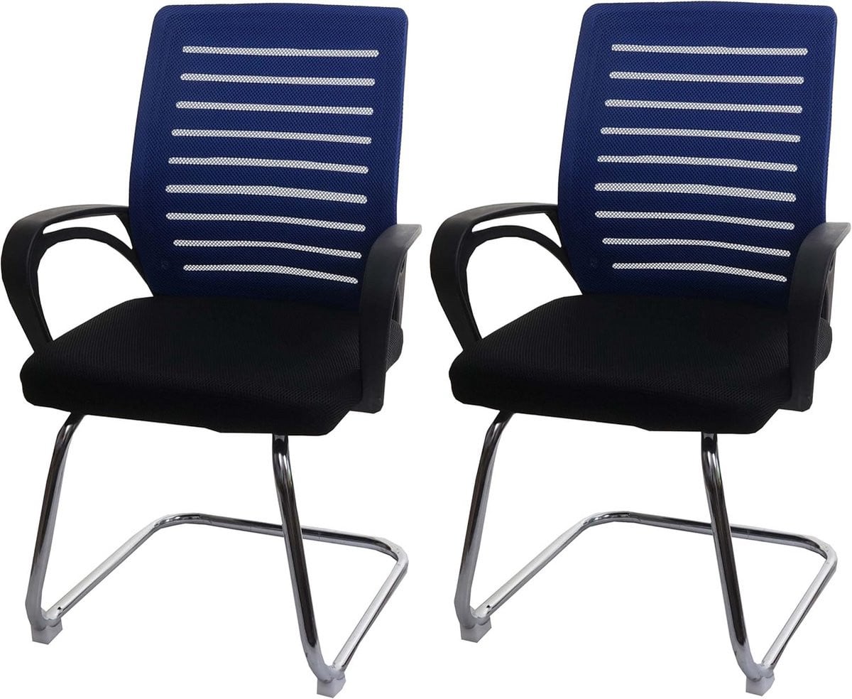 Set van 2 Comfortabele Vergaderstoelen Blauw Textiel met Armleuningen