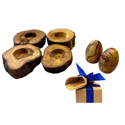 Eierbecher OLIVENHOLZ-ERLEBEN "Rustikal", braun, B:12cm H:4cm Ø:12cm, Massivholz, Eierbecher, Olivenholzscheiben als Eierbecher mit Ei-förmigen Streuern