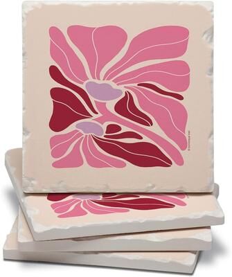 Thirstystone Peek of Beach 4 Pack Assorted Tumbled Tile Stone Coasters, Protective Cork Backing Made in the USA Absorbent, Wipes Clean