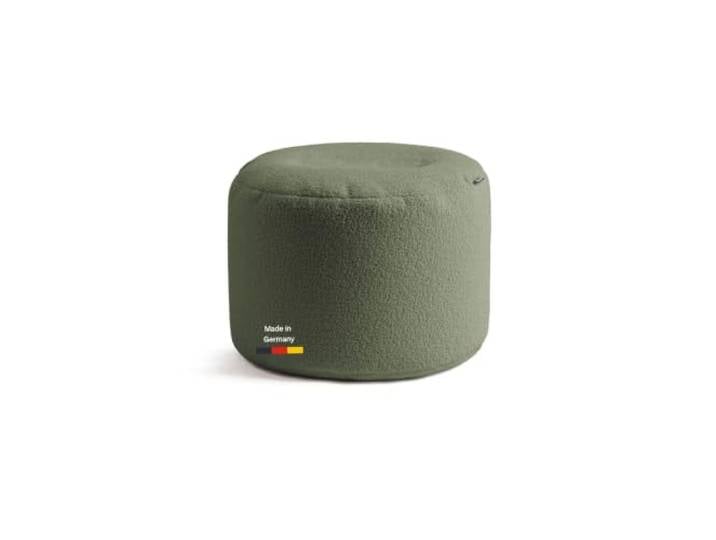 mokebo Pouf Bouclé 'Mochi' Hocker Sitzpouf Sitzkissen Made in Germany grün aus weichem Teddystoff, Fußhocker rund oder Beistelltisch fürs Wohnzimmer, Kinderzimmer, Schlafzimmer, Puff weich & kuschelig