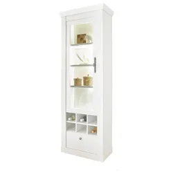 VITRINE weiß Pinie Landhaus, Vitrinenschrank mit Soft-Close und Beleuchtung