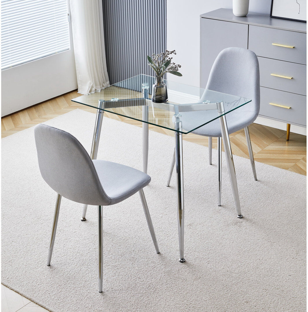 George Oliver Briadale Rectangular Glass Top Dining Table with Iron Base Clear