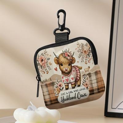 Discount Dollar Deals Mini Coin Purse, Cat Print Lightweight Waterproof Earphone Bag, Multiple Styles Artificial Leather Wallet, Friends Gift cattle